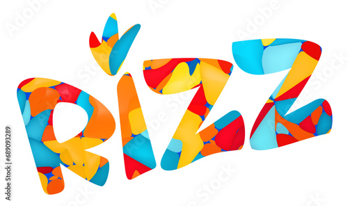 Rizz. Designation of charisma in a short word. Bright lettering with hearts.