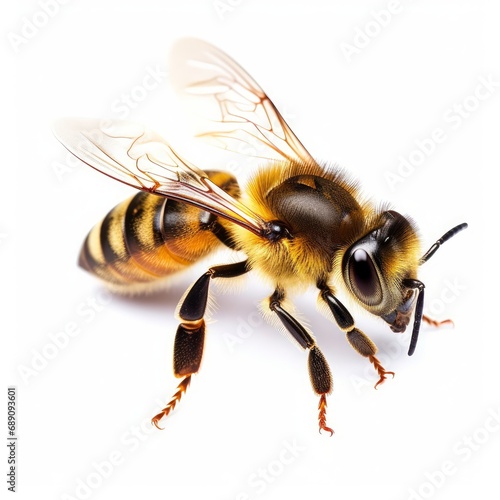 honey bee landing isolated on white background cutout, Generative AI