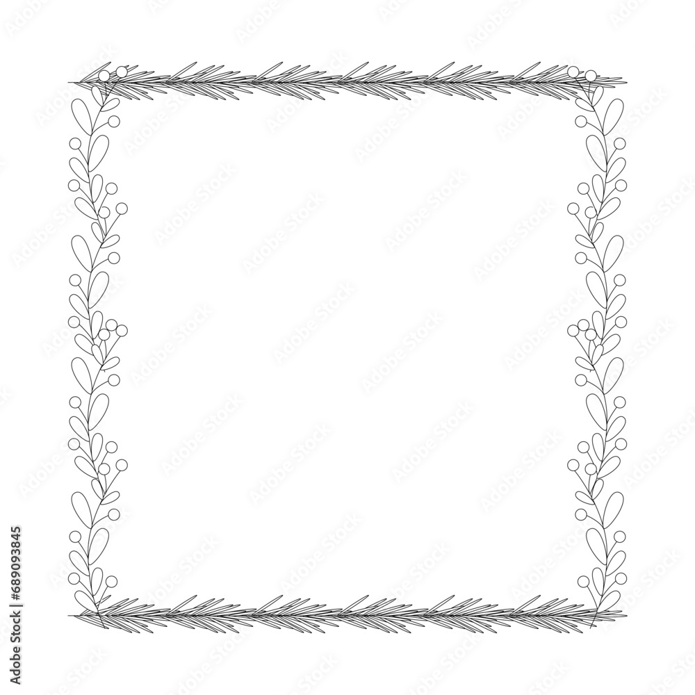 Christmas frame with tree branch and yellow berries, leaves. Christmas frame with tree branch and yellow berries, leaves.