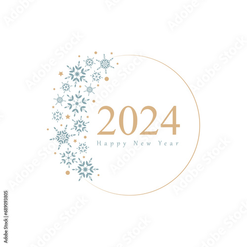 Happy new year 2024, elegant blue, gold, white background.
