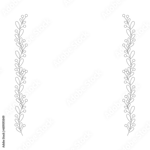 Christmas frame with tree branch and yellow berries, leaves.