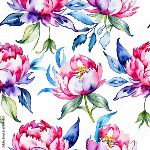 Seamless pattern in watercolor style. Peonies on a white background. Design of wrapper, packaging, postcard. Printing on fabric and paper.