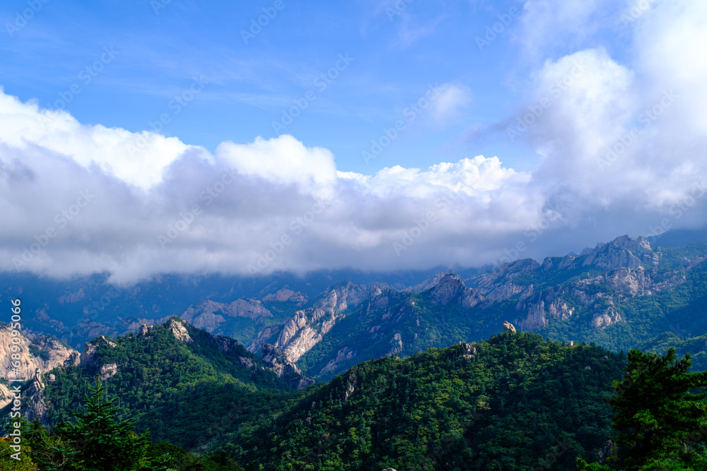 Scenic view of Mt.Seoraksan against sky