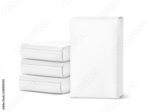 Vertical big heavy bag mockups for chemical products. High realistic. Vector illustration isolated on white background. Ready for use in presentation, promo, advertising and more. EPS10.