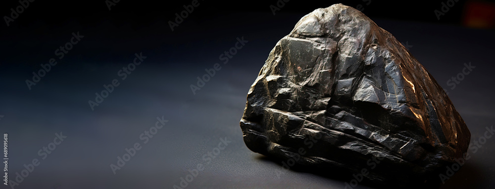 Obraz premium Talnakhite is a rare precious natural stone on a black background. AI generated. Header banner mockup with space.
