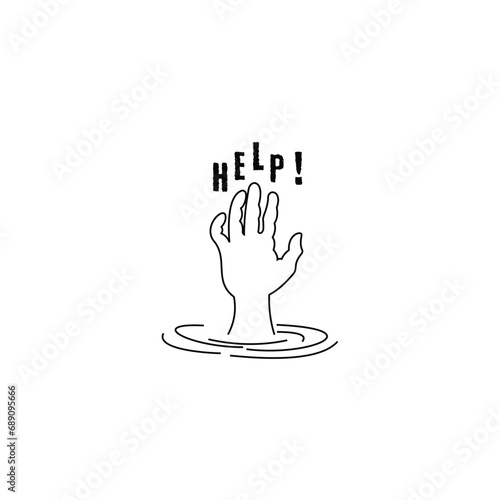 vector illustration of a hand asking for help on the surface of the water, a drowning hand asking for help