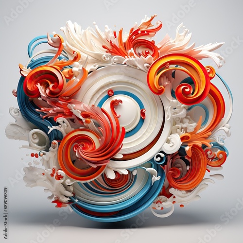 movement and energy. Digital art image of colorful swirls and flowers on a white background