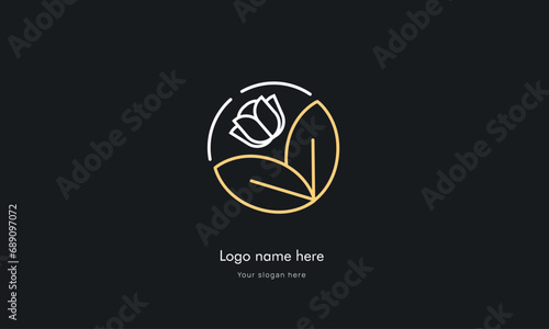 Ornament abstract logo design vectors , organic cosmetic, floral illustration in simple linear hand drawn style, plants and flowers, for hand crafted business, 