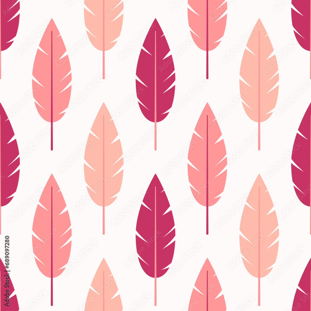 Pink feathers vector seamless pattern