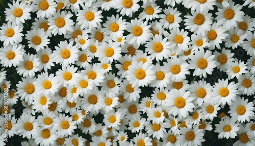 Wall of bright daisy flowers background