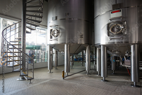 Modern milk cellar with stainless steel tanks