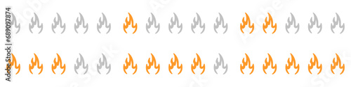 Fire scale vector set. Food spiciness icon in the form of lights vector. Gradation of fire forces vector. Growing fire vector icon set.