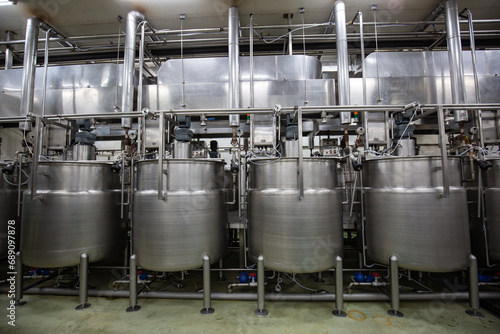 Modern coconut milk cellar with stainless steel tanks