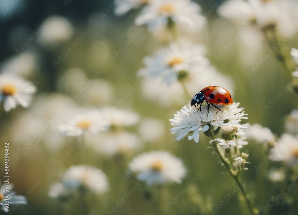 Fototapeta premium close up view of ladybug on flowers 