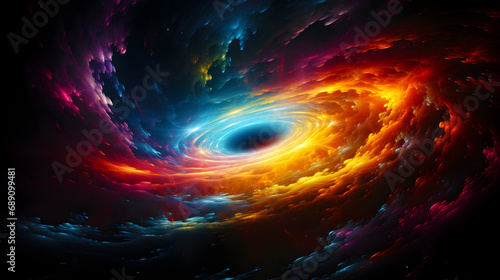 Abstract fractal colorful black hole or galaxy consuming space or universe in cosmos photo