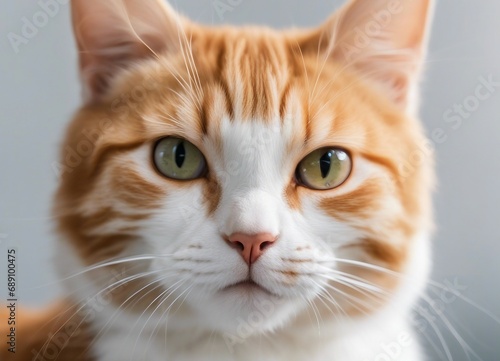 portrait of lovely orange kitty, white background 