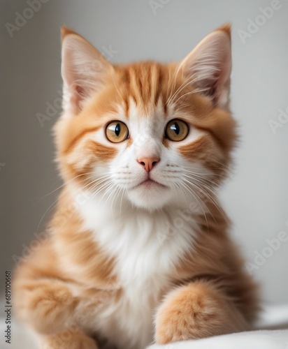portrait of lovely orange kitty, white background 