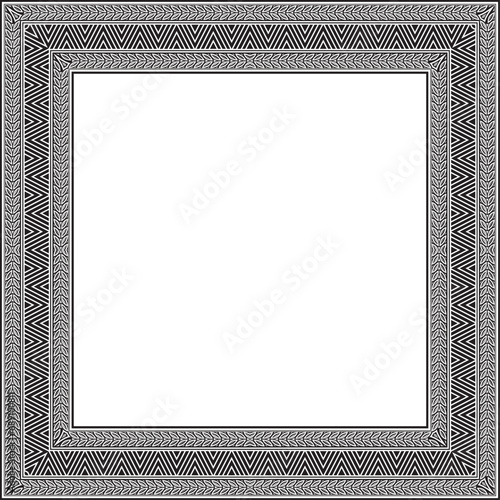 Vector monochrome black square Yakut ornament. An endless rectangular border, a frame of the northern peoples of the Far East.