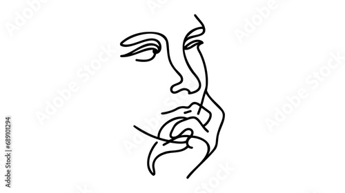 Continuous one line art drawing of woman confused thinking