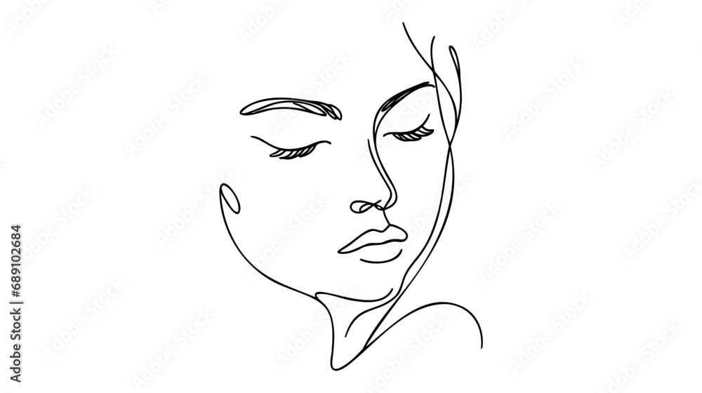 Minimalistic silhouette of woman face. Black and white. White background. One line drawing Minimalistic silhouette of woman face. Black and white. White background. One line drawing
