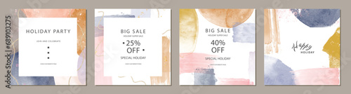 set of colorful abstract watercolor artistic square template. aesthetic design Suitable for social media posts, cards, invitations, banner and web ads