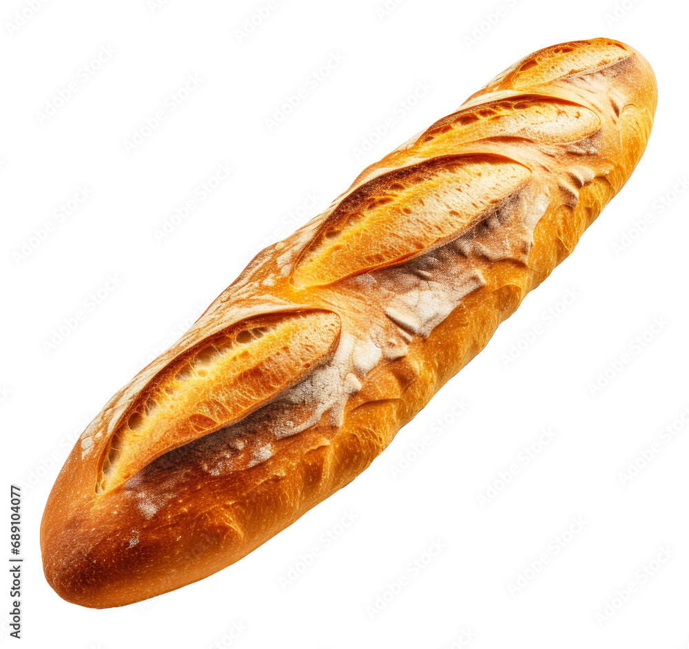 loaf of French baguette bread isolated on a transparent background