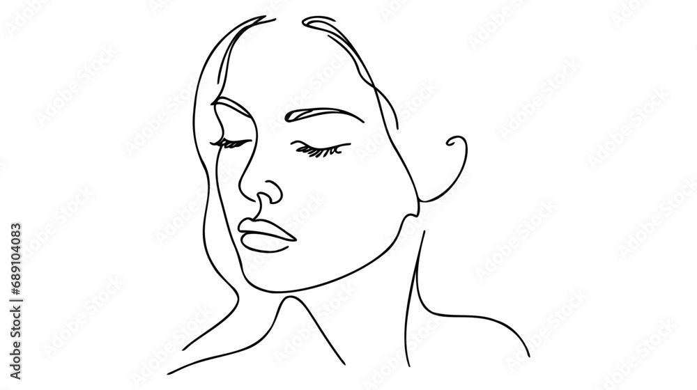Minimalistic silhouette of woman face. Black and white. White background. One line drawing Minimalistic silhouette of woman face. Black and white. White background. One line drawing