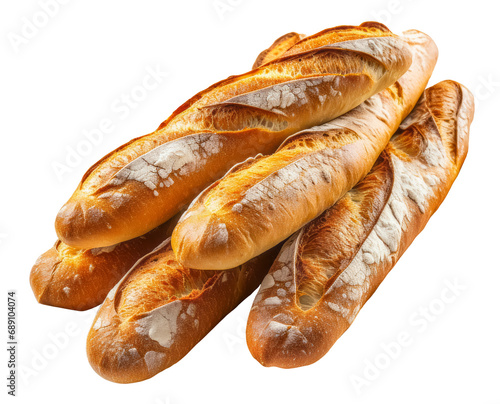 loafs of French baguette bread isolated on a transparent background