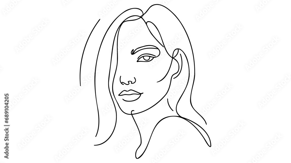 Minimalistic silhouette of woman face. Black and white. White background. One line drawing Minimalistic silhouette of woman face. Black and white. White background. One line drawing