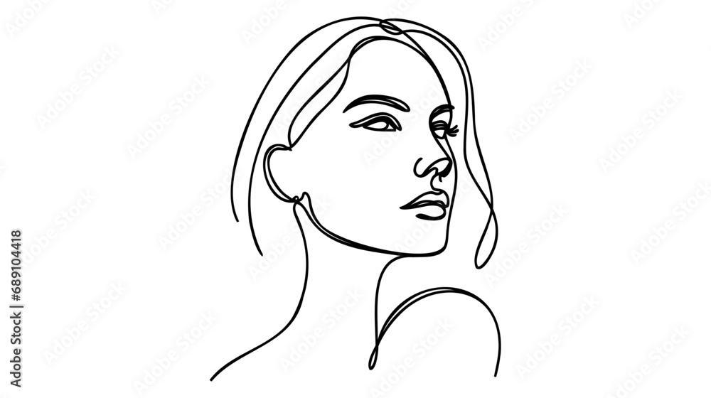 Minimalistic silhouette of woman face. Black and white. White background. One line drawing Minimalistic silhouette of woman face. Black and white. White background. One line drawing