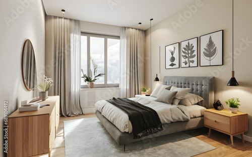 3d render of bedroom design interior modern ai generative 