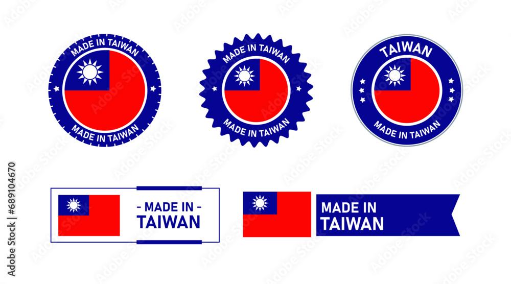 Taiwan flag, Made in Taiwan. Tag, Seal, Stamp, Flag, Icon vector