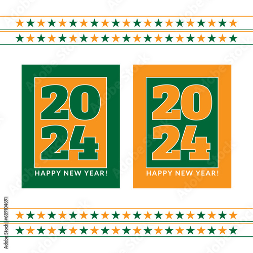 2024 Happy New Year. Green & Orange 2024 Posters. 2024 New Year. Vector Illustration