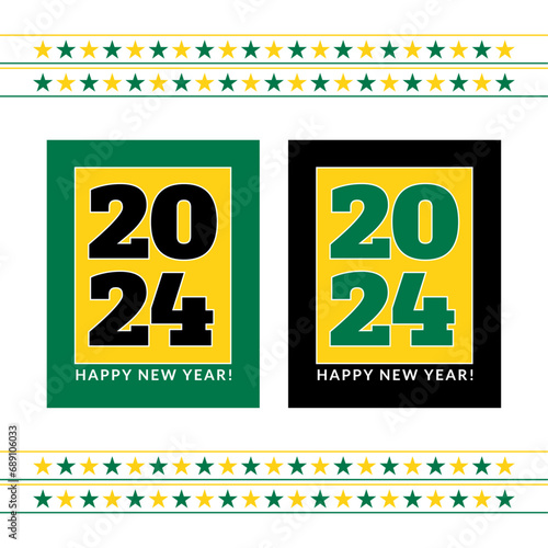 2024 Happy New Year. Green & Yellow 2024 Posters. 2024 New Year. Vector Illustration