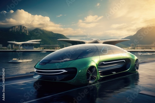 Futuristic ECO electric car, future city © YamunaART