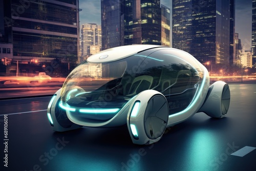 Futuristic ECO electric car, future city © YamunaART