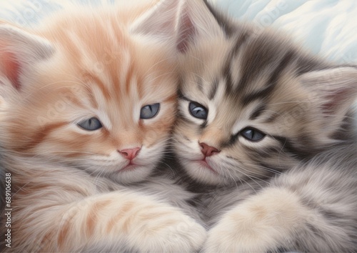Two little Kitten Cats couple. AI Generative