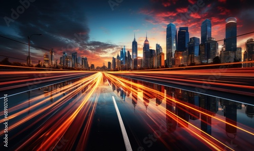 Vibrant Long-Exposure Traffic Lights on Highway at Dusk.