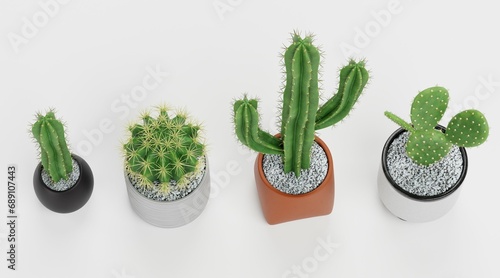 Realistic 3D Render of Cactuses Set photo