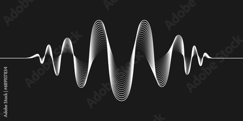 Sound wave graphic symbol.  Sign vibrations in form wave isolated on black background. Audio wave diagram concept. Vector illustration 