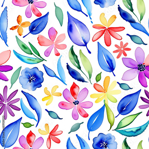 Seamless background with abstract watercolor flowers on a white background.