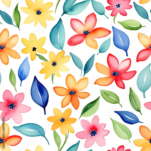Seamless background with abstract watercolor flowers on a white background.