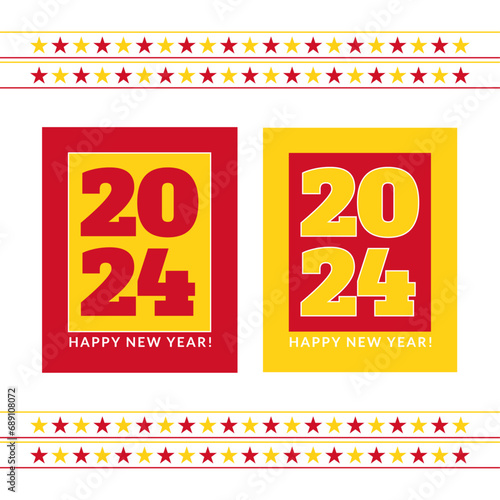 2024 Happy New Year. Red & Yellow 2024 Posters. 2024 New Year. Vector Illustration, End Of Year