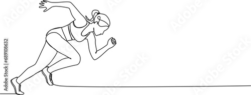 continuous single line drawing of female athlete starting to sprint, running and sprinting line art vector illustration photo
