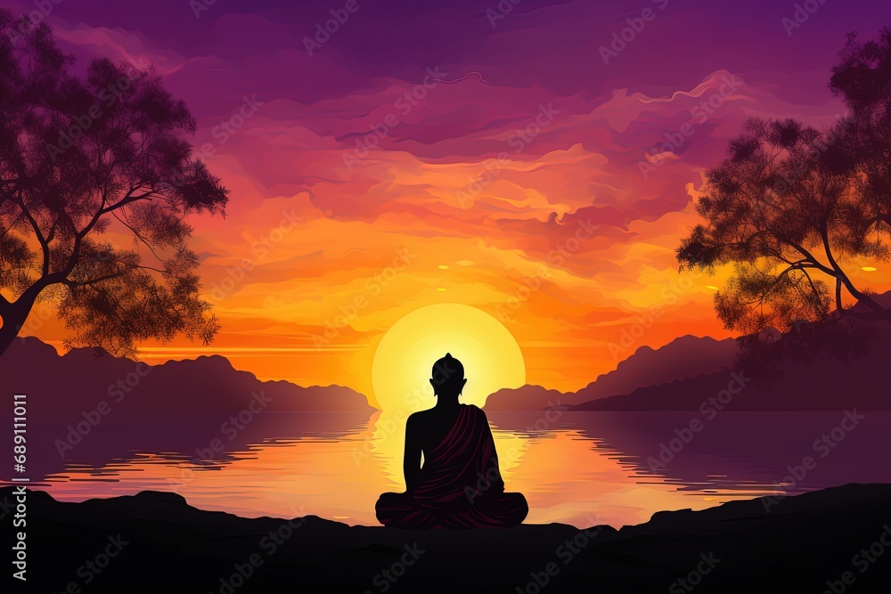 Buddha statue with sunset in the background Buddha statue with sunset in the background