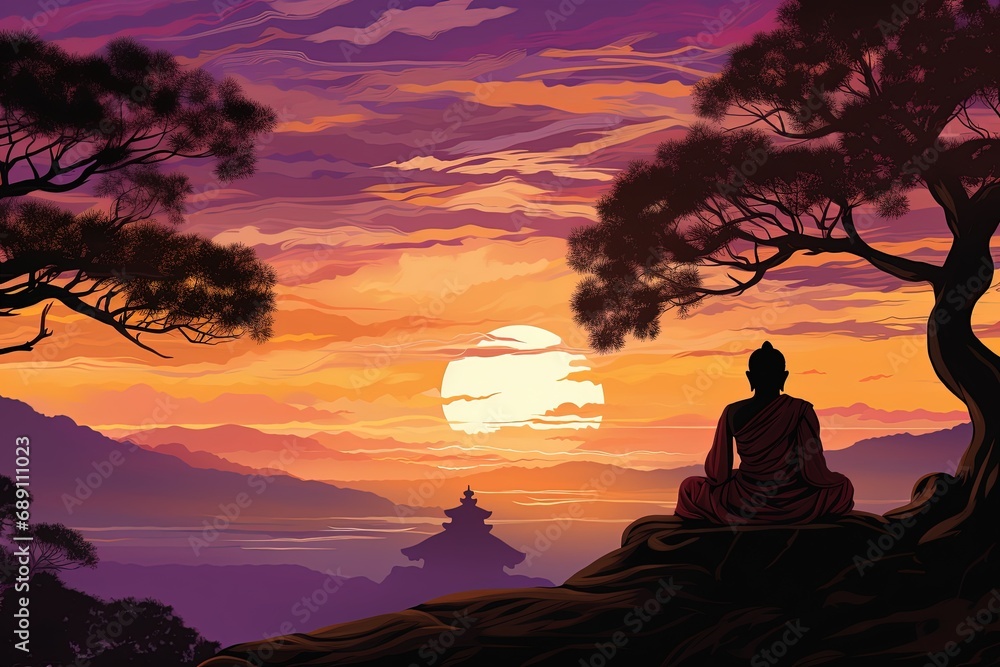 Buddha statue with sunset in the background Buddha statue with sunset in the background