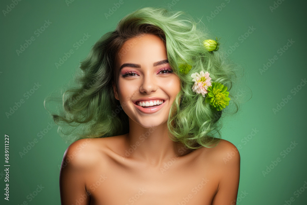 smiling beautiful very cute face of fit vibrant hair