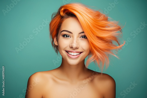 smiling beautiful very cute face of fit vibrant orange hair