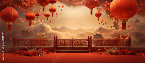 Chinese oriental style, Chinese new year in red and gold. Chinese festive celebration. Vector photo