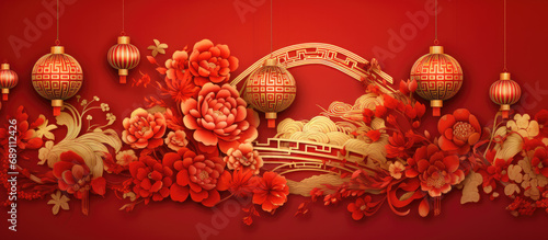 Chinese oriental style, Chinese new year in red and gold. Chinese festive celebration. Vector